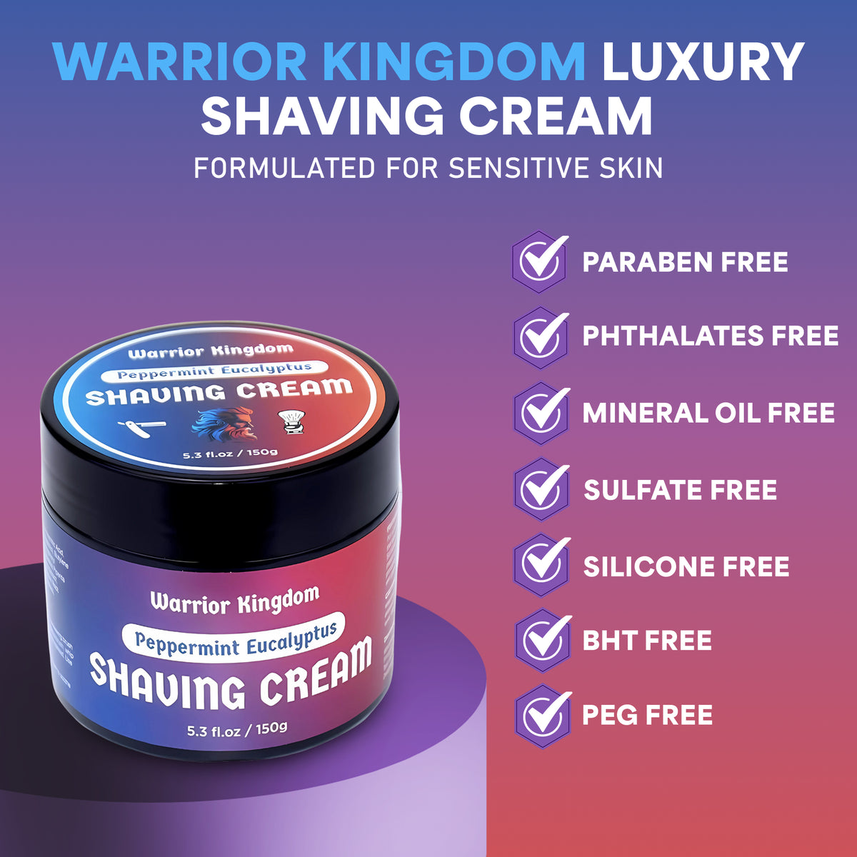 Warrior Kingdom luxury shaving cream — paraben-free, sulfate-free, silicone-free, PEG-free  