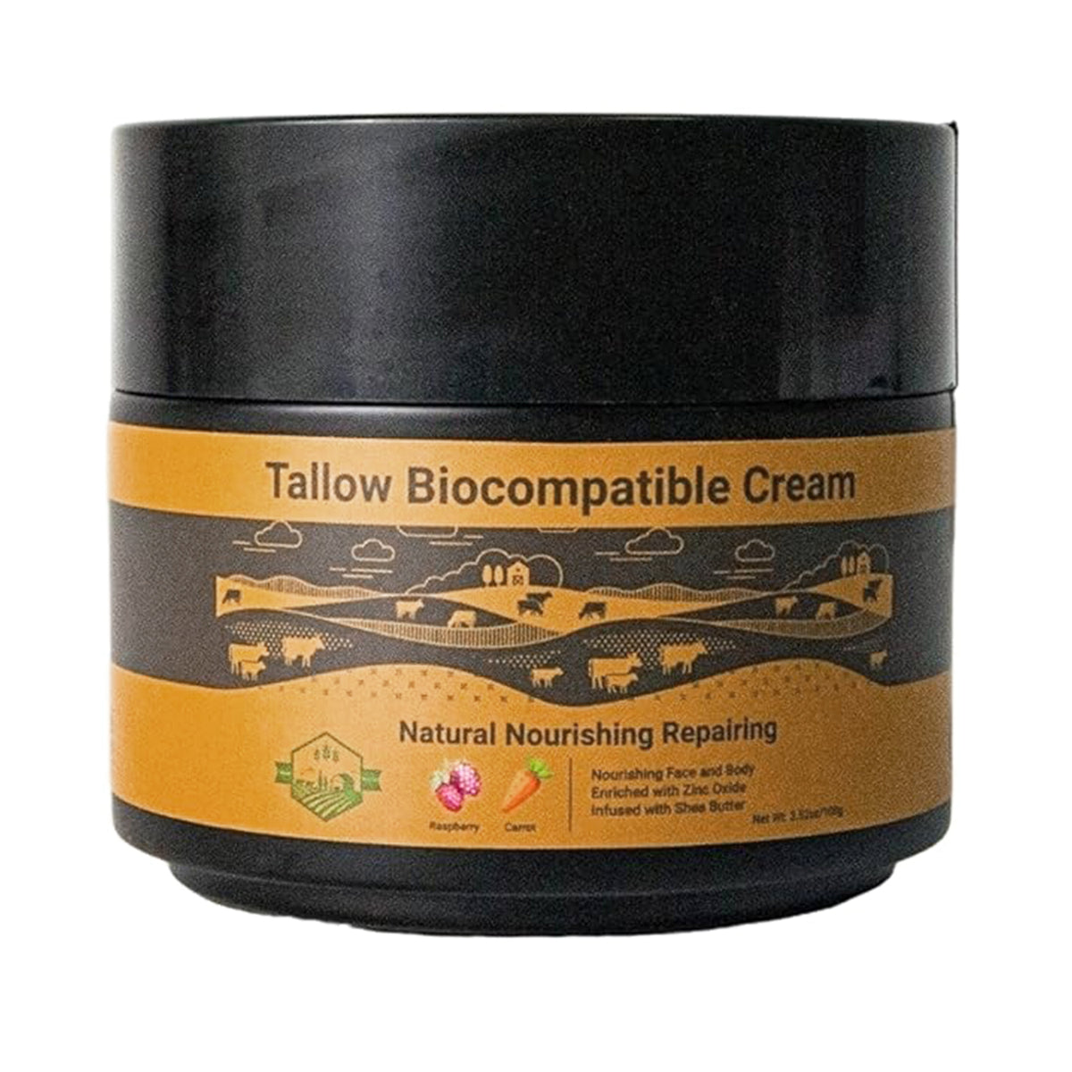 Wholly Kaw grass-fed tallow cream with non-nano zinc oxide — 3.52 oz dark jar with gold label     